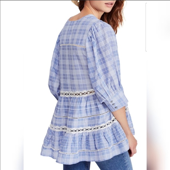 NWOT Free People Time out Lace tunic plaid blouse - Picture 3 of 7